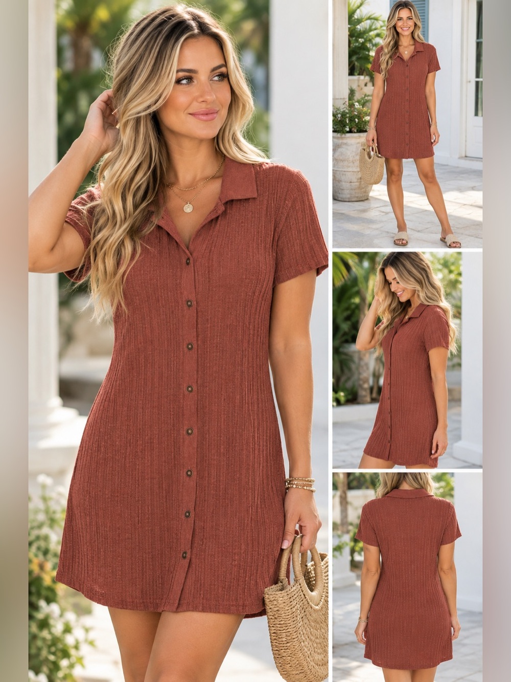 Wild Fable Women's Short Sleeve Button Front ribbed Mini Dress Size medium